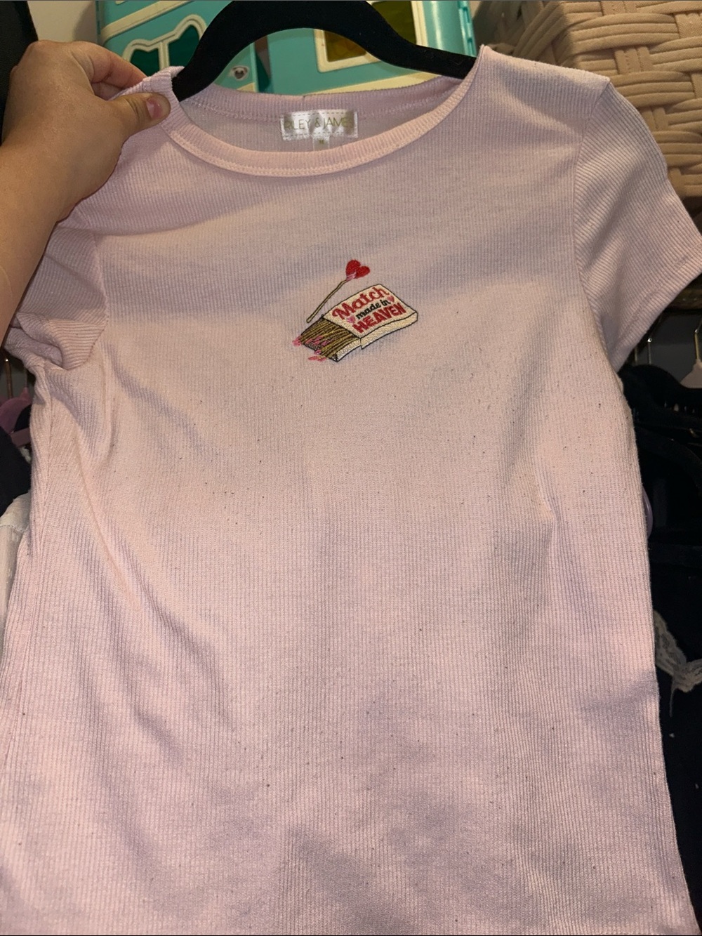 Pink Ribbed Tee with 'Match Made in Heaven' Patch